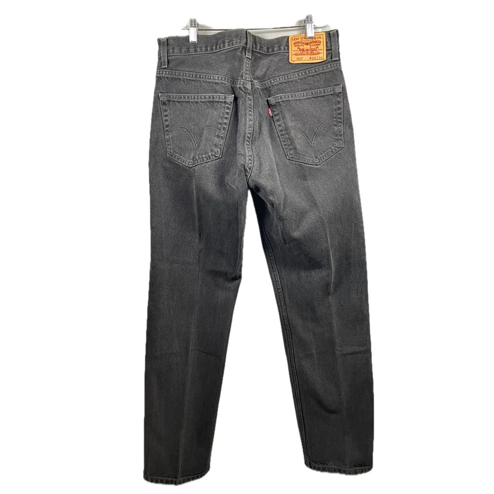 Levis 505 Mens W34 L34 Regular Fit Faded Black Wash Denim Jeans Straight